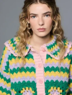 Next Green Multi Patch Hand Crochet Collar Cardigan^Women Knitwear|Knitwear