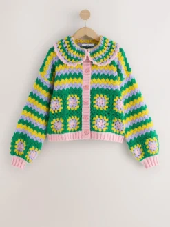 Next Green Multi Patch Hand Crochet Collar Cardigan^Women Knitwear|Knitwear