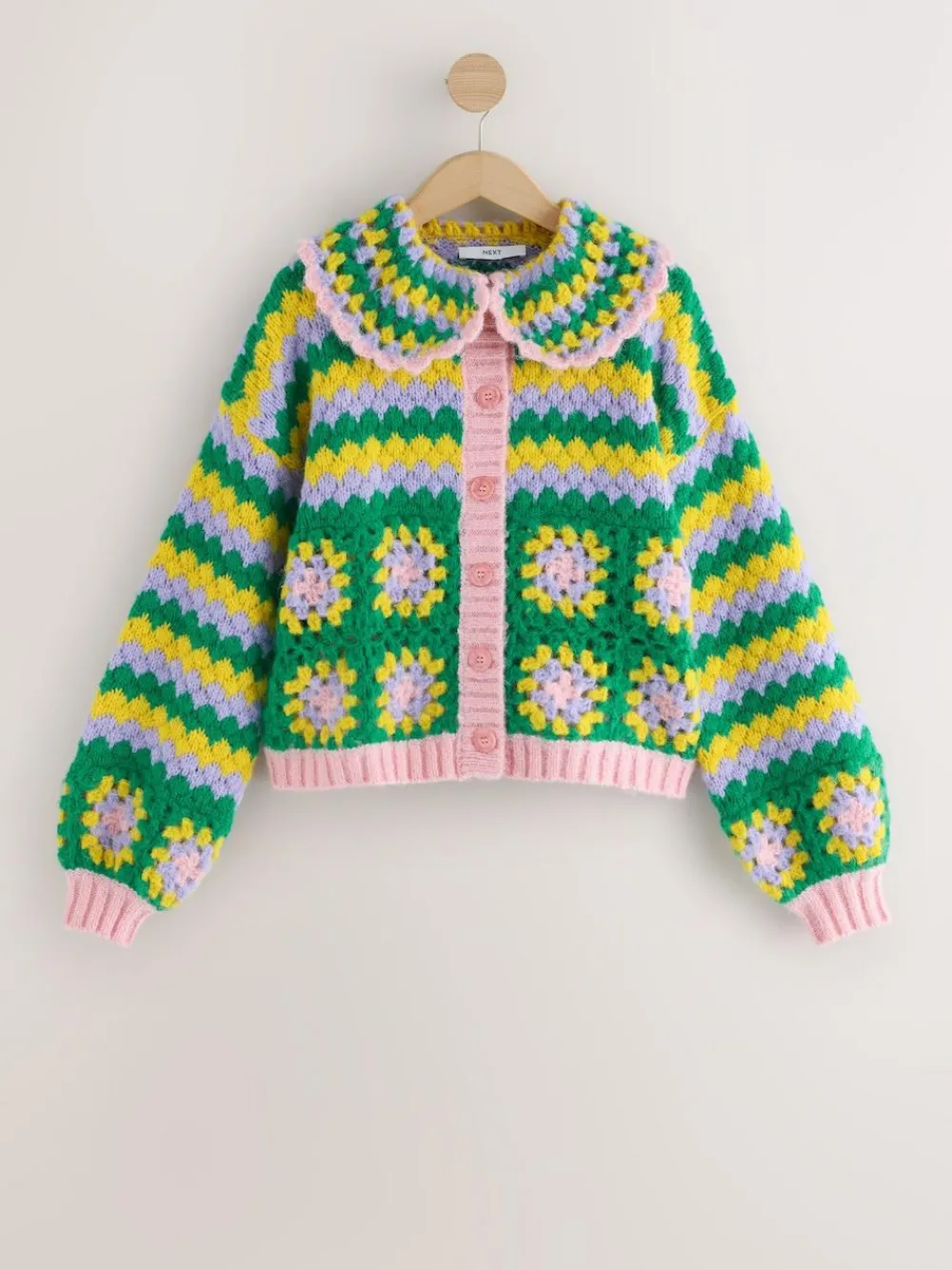 Next Green Multi Patch Hand Crochet Collar Cardigan^Women Knitwear|Knitwear