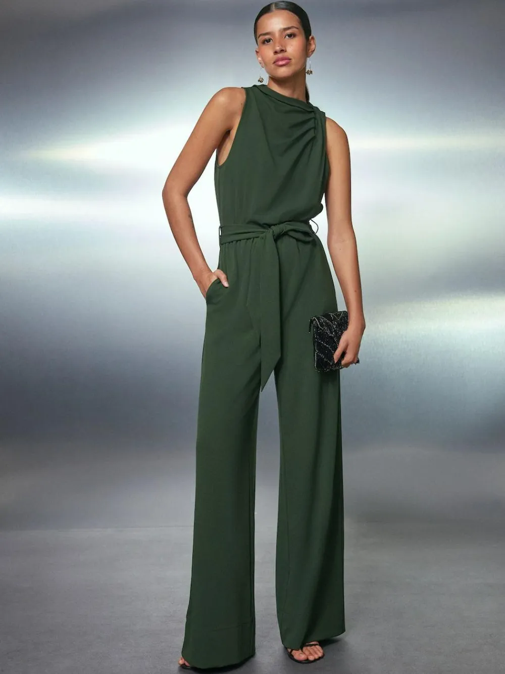 Outlet Next Occasion Cowl Neck Sleeveless Jersey Jumpsuit Green