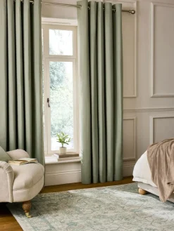 Next Green Olive Blackout/Thermal Cotton Eyelet Curtains^ Curtains & Blinds