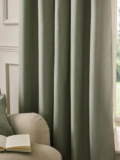 Next Green Olive Blackout/Thermal Cotton Eyelet Curtains^ Curtains & Blinds