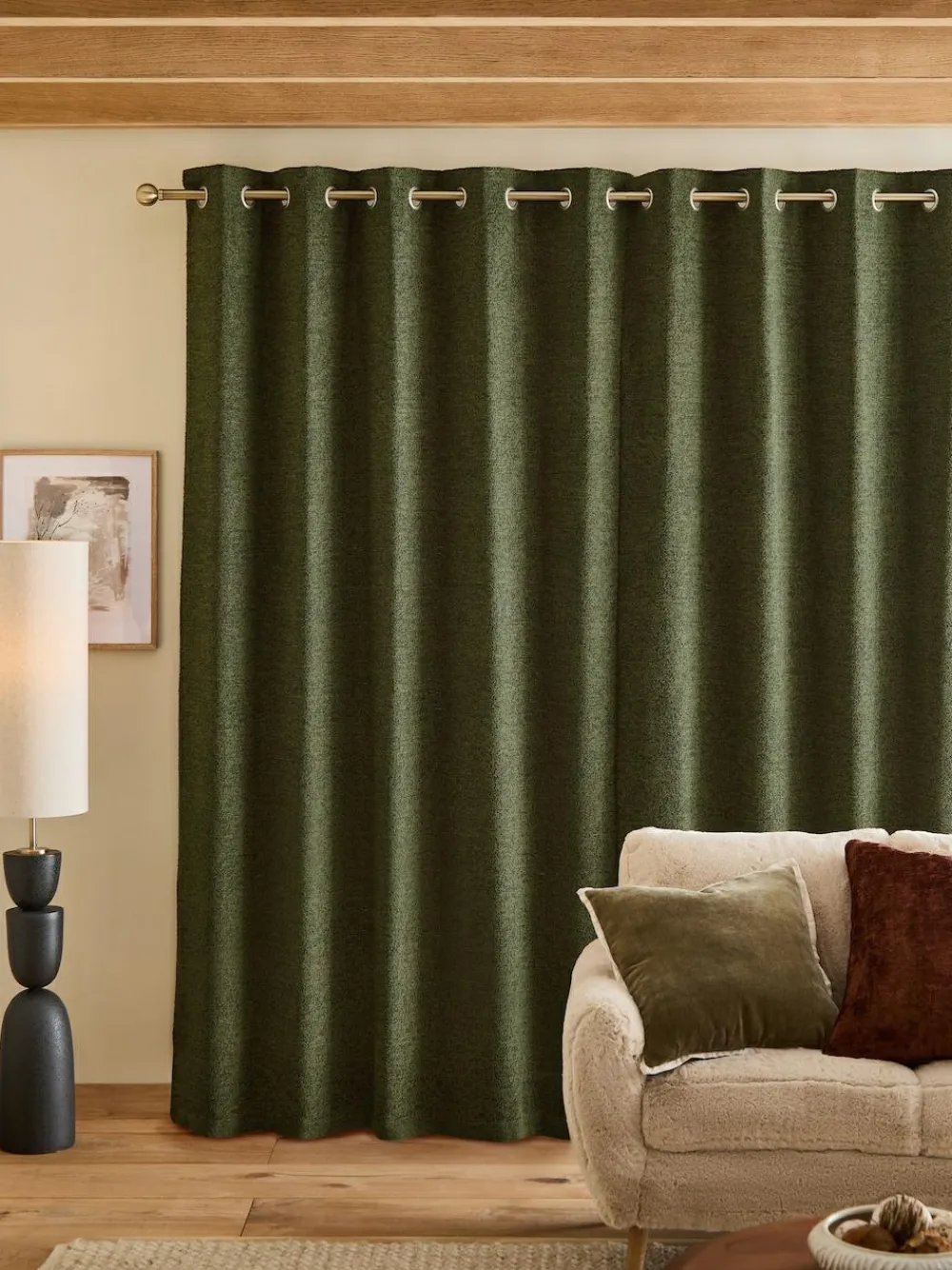 Hot Next Bouclé Lined Eyelet Curtains Green Olive