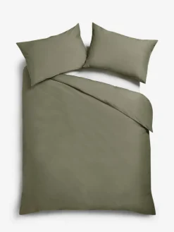 Next Green Olive Cotton Rich Plain Duvet Cover and Pillowcase Set^ Bedsets & Duvet Covers