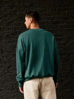 Online Next Oversized Heavyweight Cotton Rich Crew Neck Sweatshirt Green