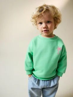 Sale Next Green Palm Tree All-Over Print Crew Neck Sweatshirt (3mths-7yrs)