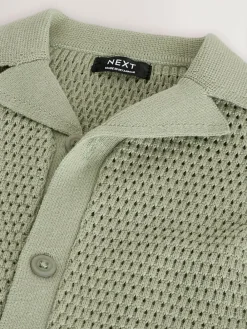Hot Next Textured Revere Collar Short Sleeve Knitted Polo Shirt (3mths-7yrs) Green Palms