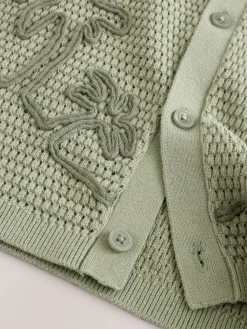 Hot Next Textured Revere Collar Short Sleeve Knitted Polo Shirt (3mths-7yrs) Green Palms