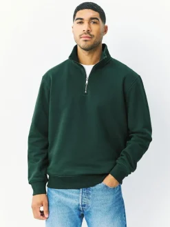 Next Green Quarter Zip Cotton Rich Jersey Sweatshirt^ Nightwear|Sweatshirts & Hoodies