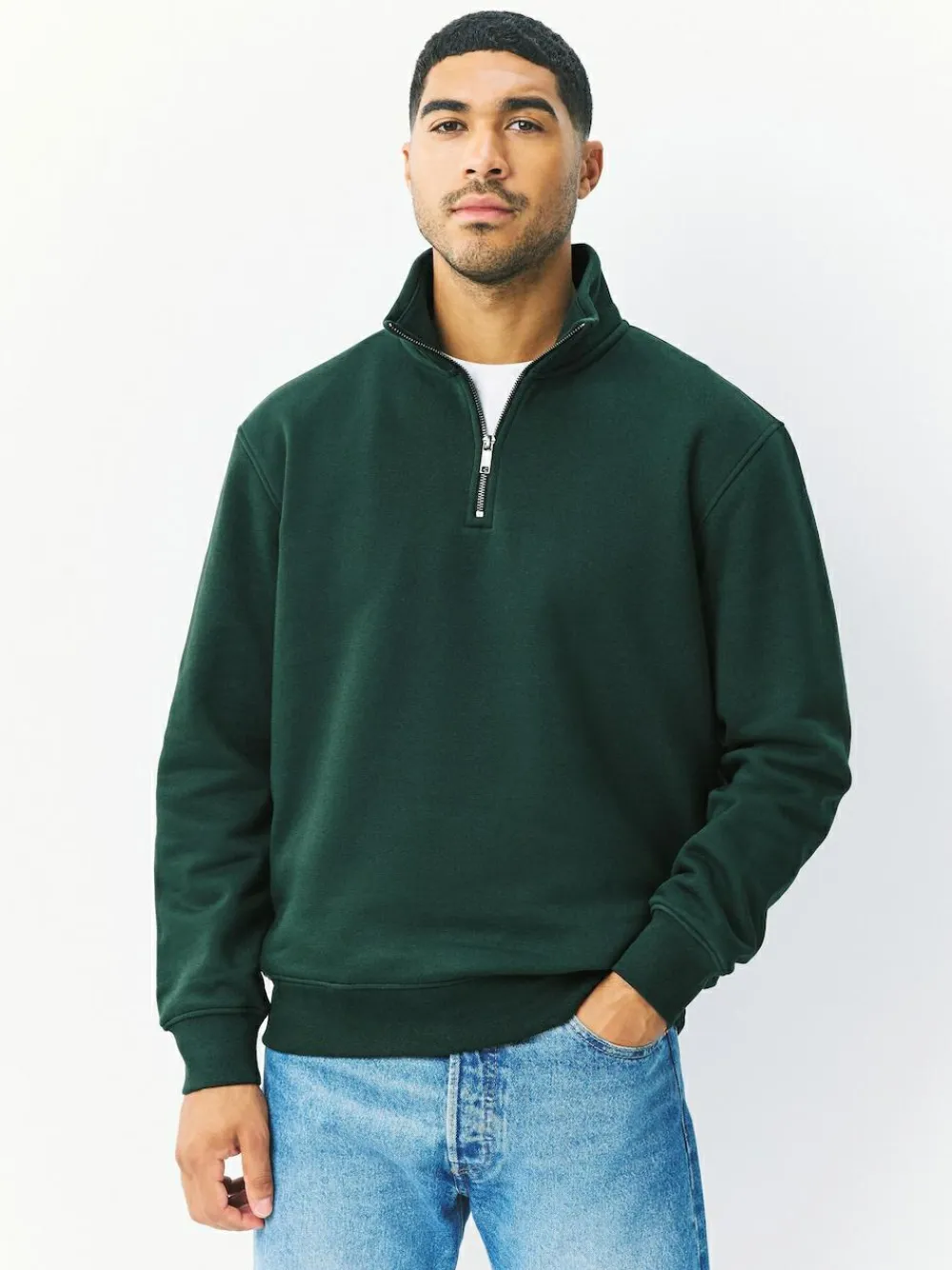 Next Green Quarter Zip Cotton Rich Jersey Sweatshirt^ Nightwear|Sweatshirts & Hoodies