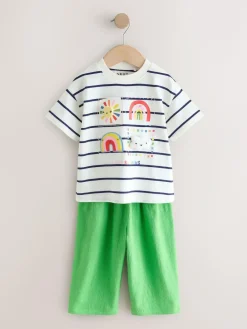 Online Next Green Rainbow Short Sleeve Top and Barrel Trousers Set (3mths-7yrs)