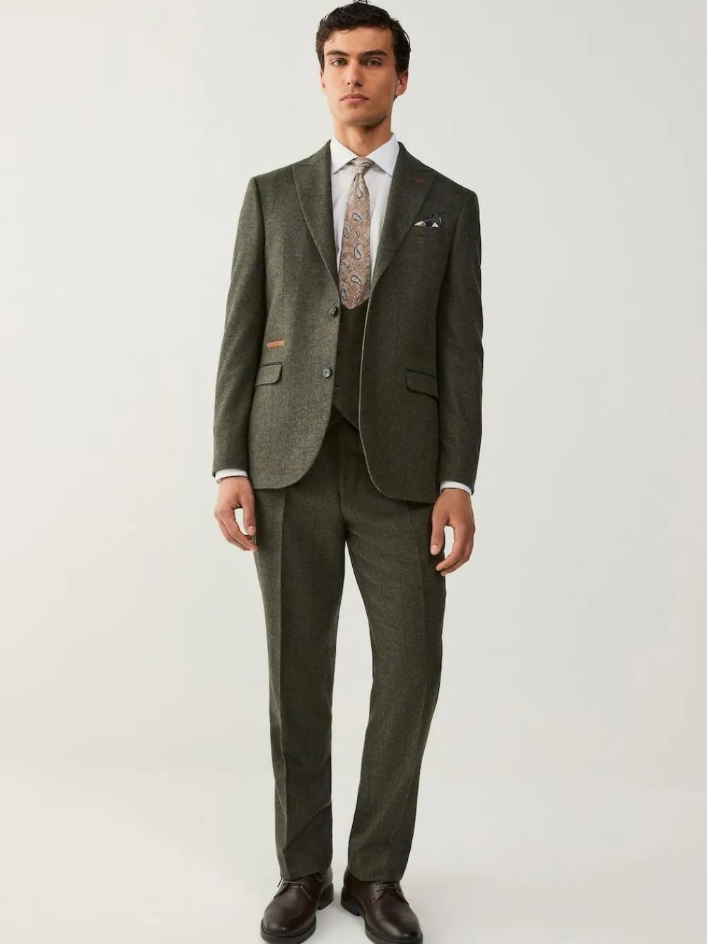 Next Green Regular Fit Nova Fides Italian Wool Blend Trimmed Check Suit Waistcoat^ Vests