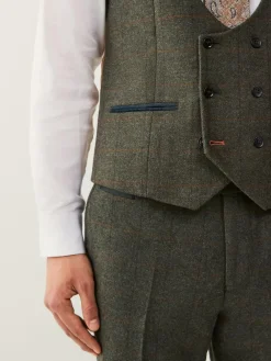 Next Green Regular Fit Nova Fides Italian Wool Blend Trimmed Check Suit Waistcoat^ Vests