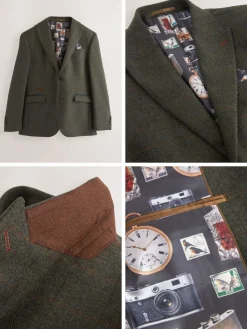 Next Green Regular Fit Nova Fides Italian Wool Blend Trimmed Check Suit Jacket^ Blazers & Formal Jackets|Occasionwear