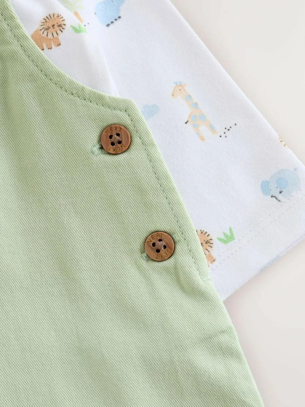 Outlet Next Baby Twill Dungarees and Bodysuit Set (0mths-2yrs) Green Safari Animal