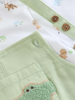 Outlet Next Baby Twill Dungarees and Bodysuit Set (0mths-2yrs) Green Safari Animal