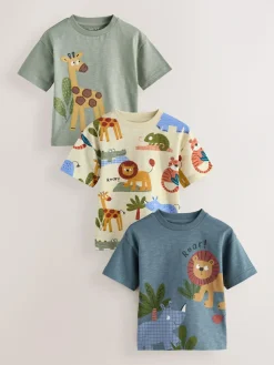 Next Short Sleeve Appliqué T-Shirts 3 Pack (3mths-7yrs)^BOY Tops|Multipacks