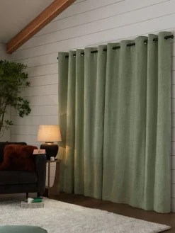 Next Green Sage Heavyweight Chenille Eyelet Super Thermal Curtains^ Curtains & Blinds