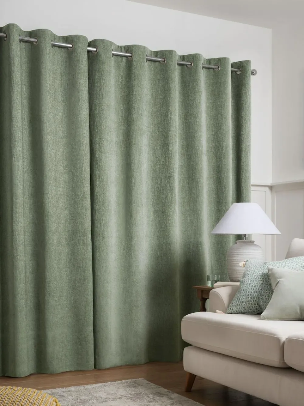 Next Green Sage Heavyweight Chenille Eyelet Blackout/Thermal Curtains