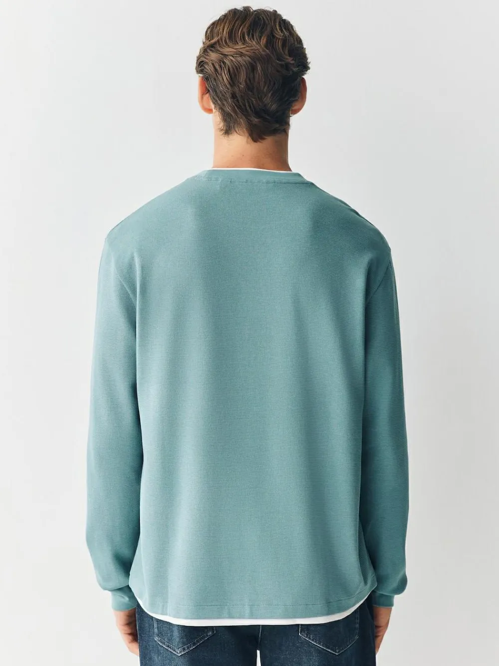 Next Long Sleeve Mock Crew Neck T-Shirt Green Sage
