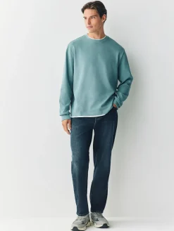 Next Long Sleeve Mock Crew Neck T-Shirt Green Sage