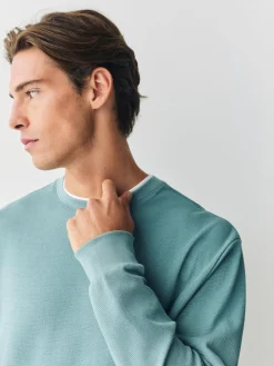 Next Long Sleeve Mock Crew Neck T-Shirt Green Sage