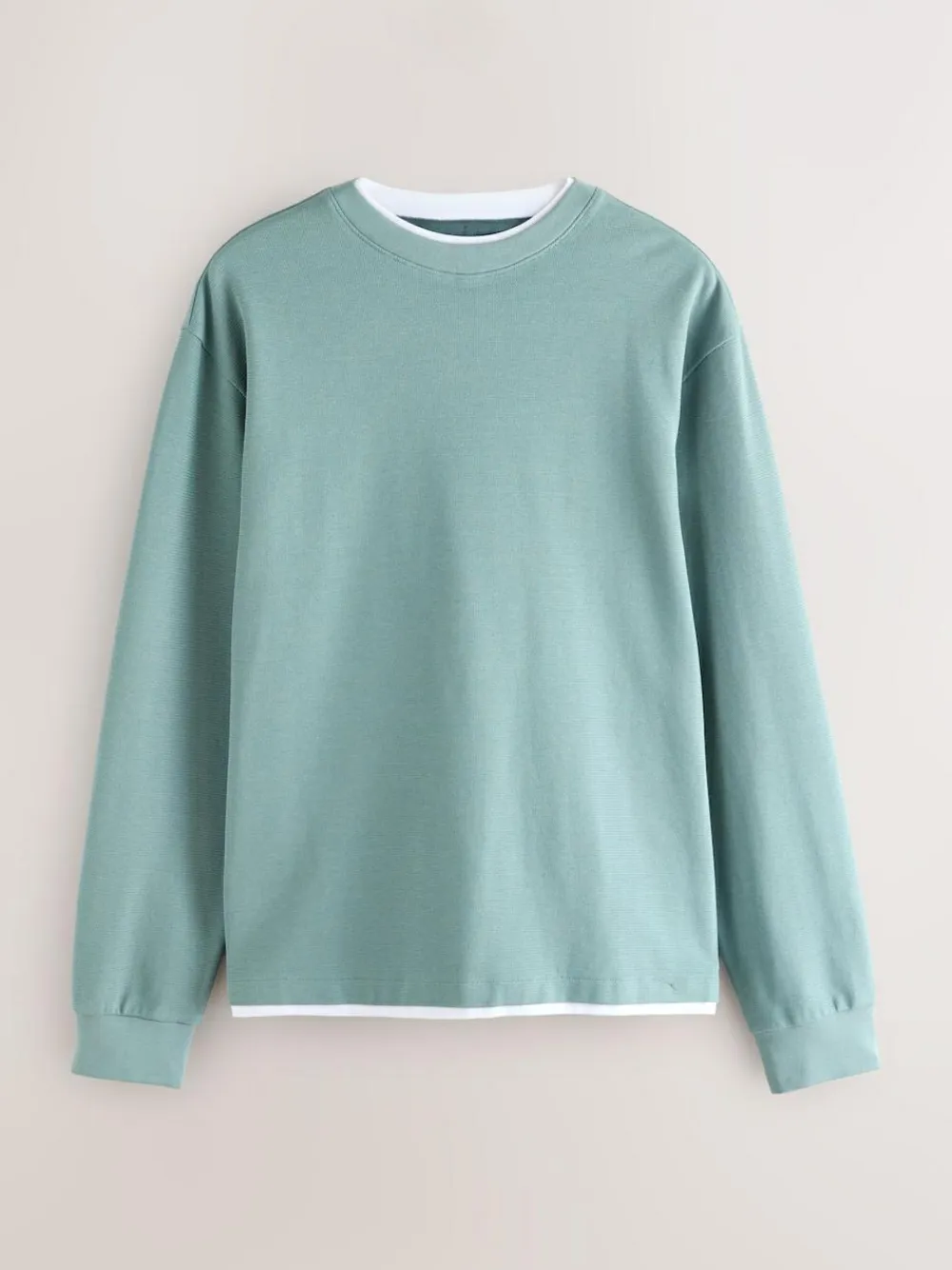 Next Long Sleeve Mock Crew Neck T-Shirt Green Sage