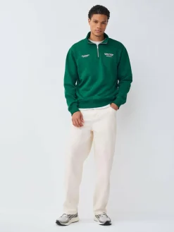 Online Next Simple Text Graphic Print Quarter Zip Neck Sweatshirt Green