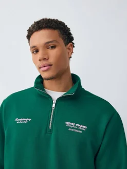 Online Next Simple Text Graphic Print Quarter Zip Neck Sweatshirt Green