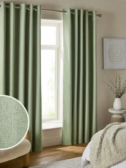 Hot Next Soft Marl Blackout/Thermal Eyelet Curtains Green