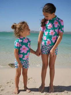 Next Short Sleeved Sunsafe Swim Set (3mths-10yrs) Green Stampy Floal