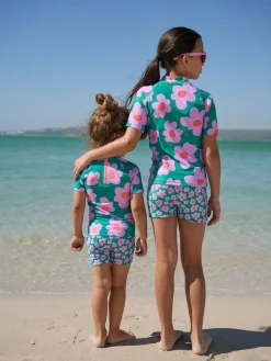 Next Short Sleeved Sunsafe Swim Set (3mths-10yrs) Green Stampy Floal