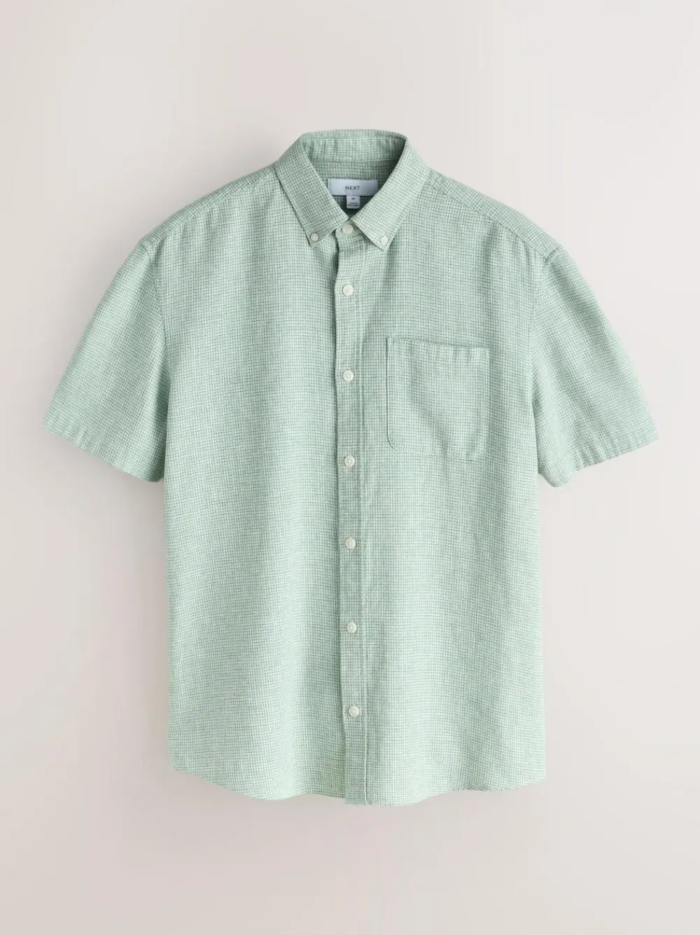Next Standard Collar Cotton Linen Blend Short Sleeve Shirt Green