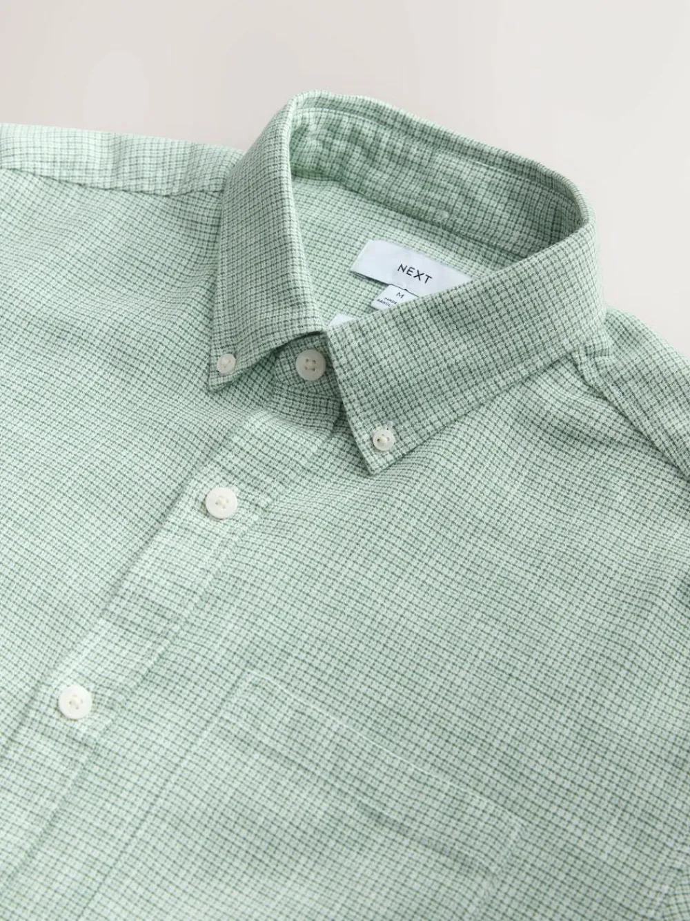 Next Standard Collar Cotton Linen Blend Short Sleeve Shirt Green