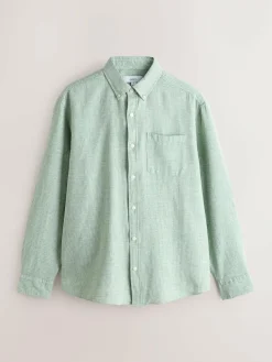 Next Standard Collar Cotton Linen Blend Long Sleeve Shirt^ Shirts