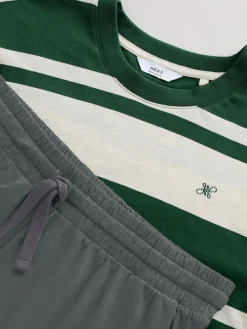 Discount Next Green Stripe Short Sleeve Jersey Pyjamas Set