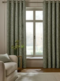 New Next Textured Chenille Lined Eyelet Curtains Green