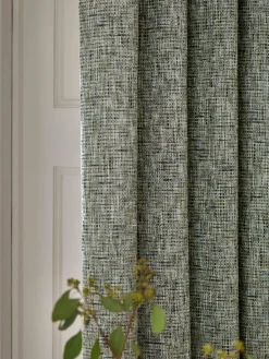 New Next Textured Chenille Lined Eyelet Curtains Green