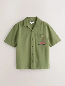 Next Textured Embroidered Japanese Print Short Sleeve Shirt^ Shirts