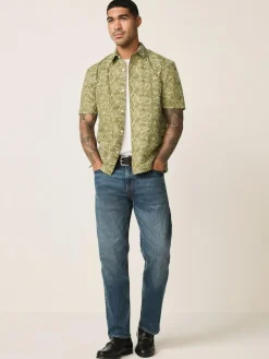 Clearance Next Textured Embroidered Tile Short Sleeve Shirt Green