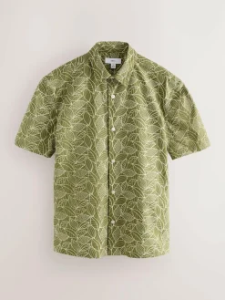 Clearance Next Textured Embroidered Tile Short Sleeve Shirt Green