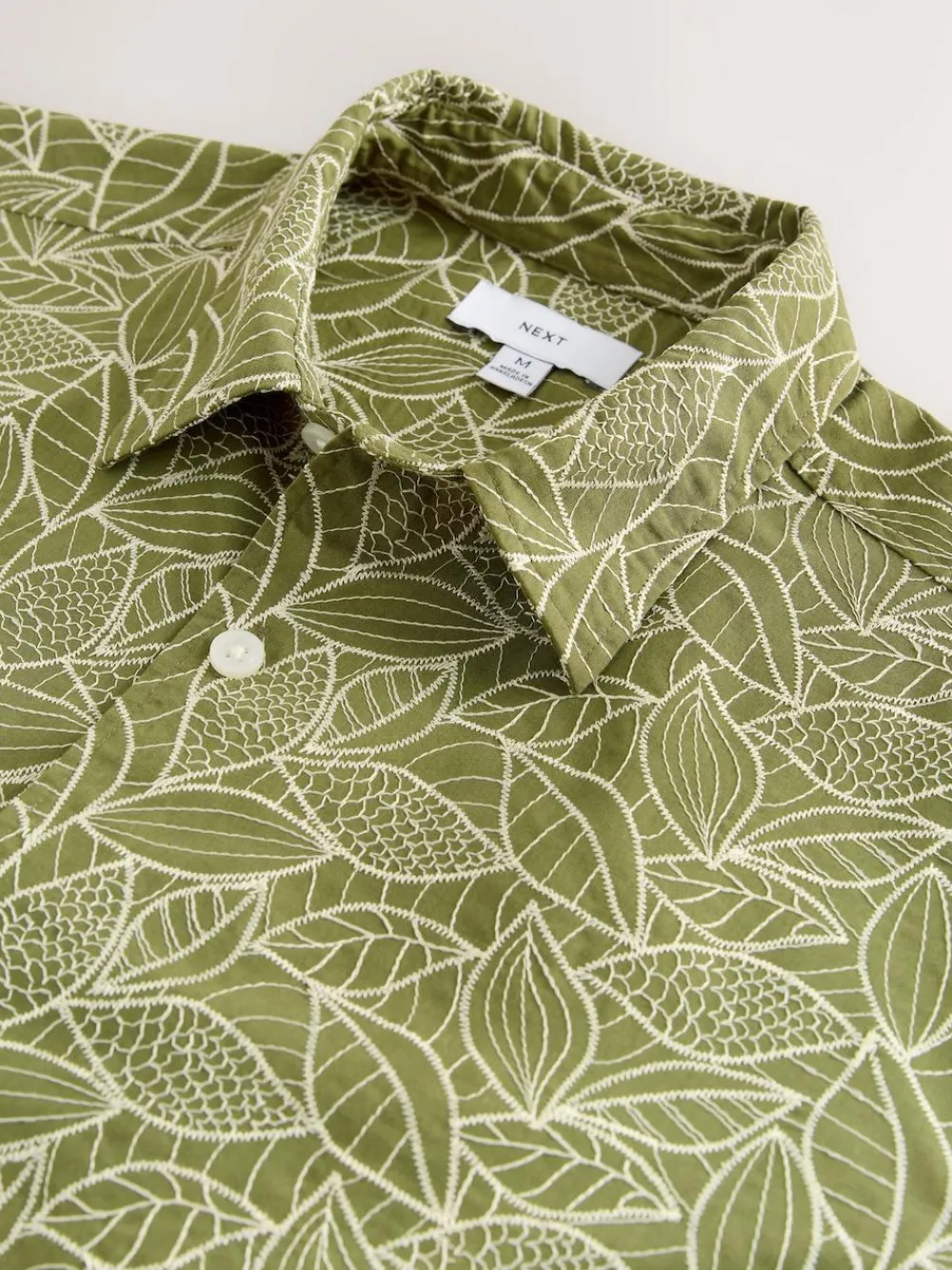 Clearance Next Textured Embroidered Tile Short Sleeve Shirt Green