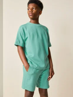 New Next Textured Short Sleeve T-Shirt and Shorts Set (3-16yrs) Green