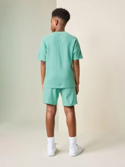 New Next Textured Short Sleeve T-Shirt and Shorts Set (3-16yrs) Green