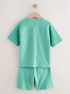 New Next Textured Short Sleeve T-Shirt and Shorts Set (3-16yrs) Green
