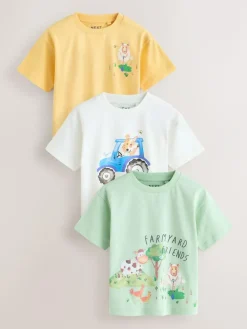 Next Green Watercolour Farm Short Sleeve Graphic T-Shirts 3 Pack (3mths-7yrs)
