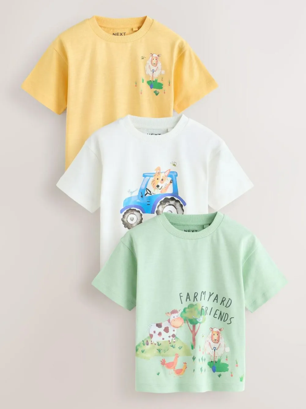 Next Green Watercolour Farm Short Sleeve Graphic T-Shirts 3 Pack (3mths-7yrs)