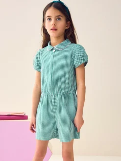Best Next Zip Front Cotton Rich Gingham School Playsuit (3-14yrs) Green