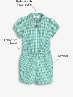Best Next Zip Front Cotton Rich Gingham School Playsuit (3-14yrs) Green