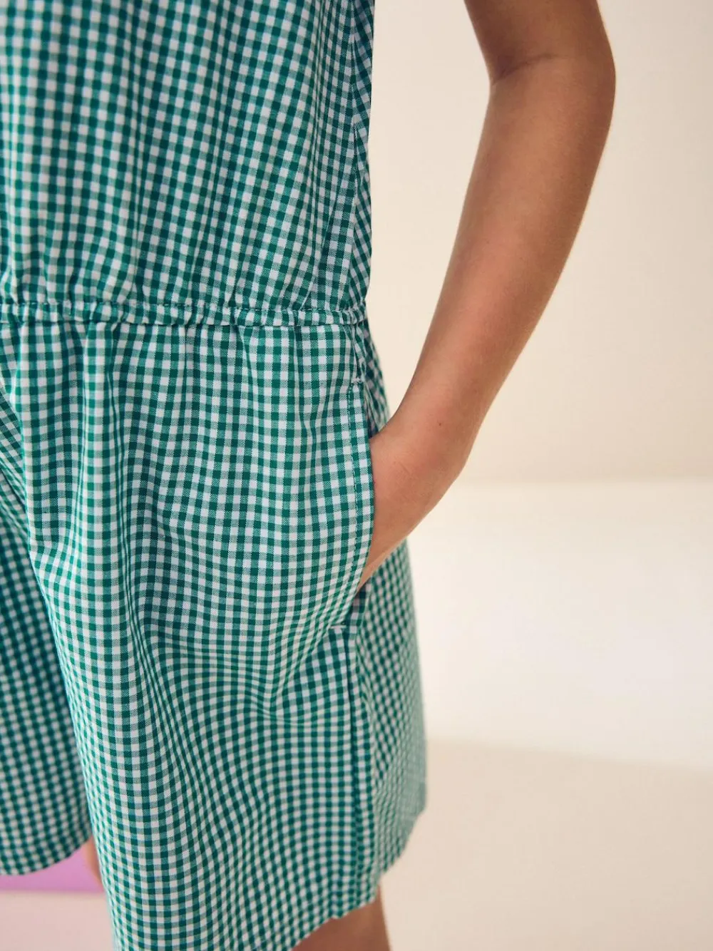 Best Next Zip Front Cotton Rich Gingham School Playsuit (3-14yrs) Green